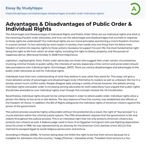 Advantages And Disadvantages Of Public Order And Individual Rights Essay