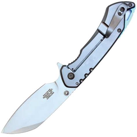 Assisted Open Folding Pocket Knife Grey Handle W Blue Accents Best