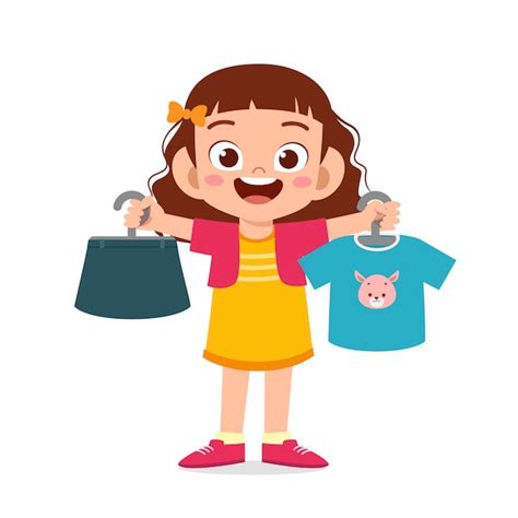 Premium Vector Happy Cute Little Kid Girl Choose Clothes