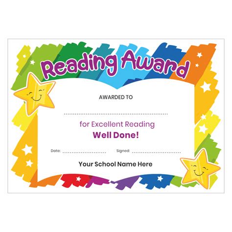 Editable Reading Award Certificate Sb1772 Sparklebox