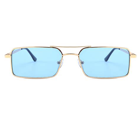 best square metallic sunglasses mens with blue lens