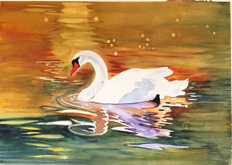 Swan In Oil Painting On Cardboard Original Painting Landscape Impasto