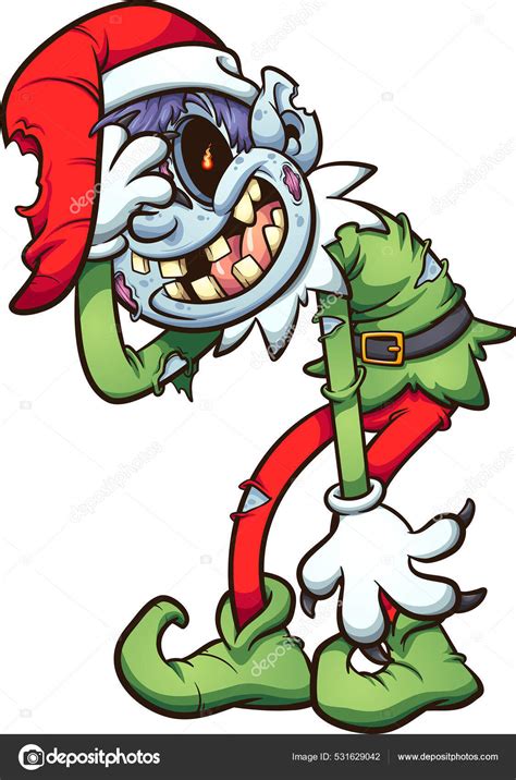 Elfo Zombie Navideño Con Sonrisa Malvada Ilustración Clip Vectorial Con