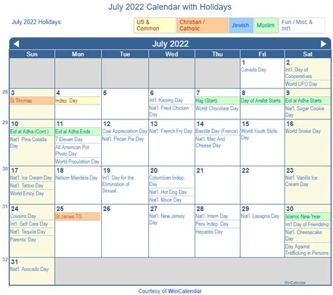 United States July 2022 Calendar With Holidays July 2022 Calendars