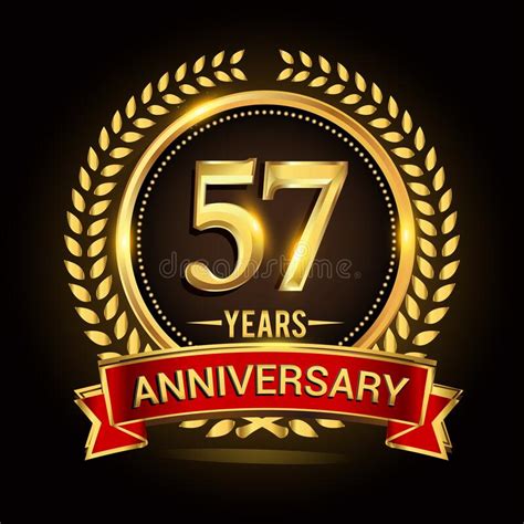 57th Golden Anniversary Logo With Ring And Red Ribbon Vector Design