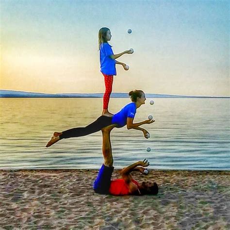 Bob And Trish Acro Yoga Three Person Juggling Bird Sandwich Sunset