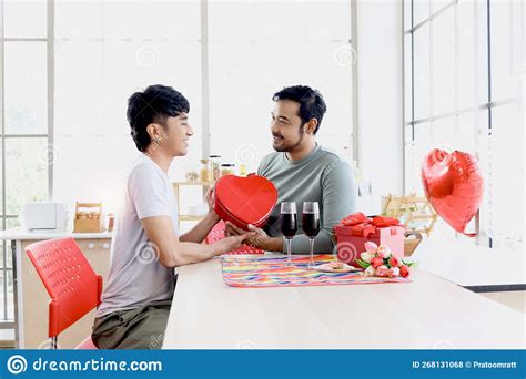 Happy Young Lgbt Couple Sharing Special Moment Together On Valentine Day Asian Gay Male Lover