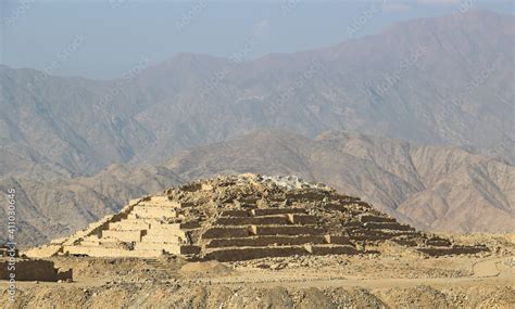 Ancient Pyramids In The Lost City Of Caral Supe Peru Stock Photo