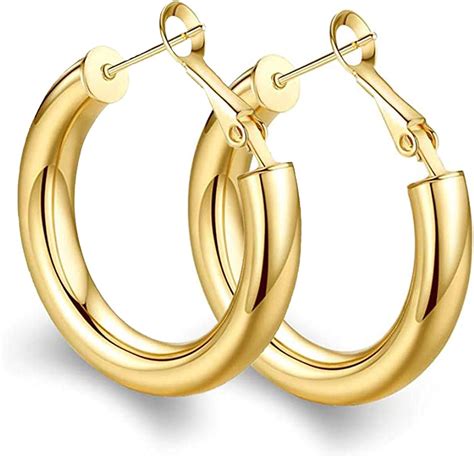 Amazon Com Thick Gold Hoop Earrings Lightweight Howllow Tube Hoops