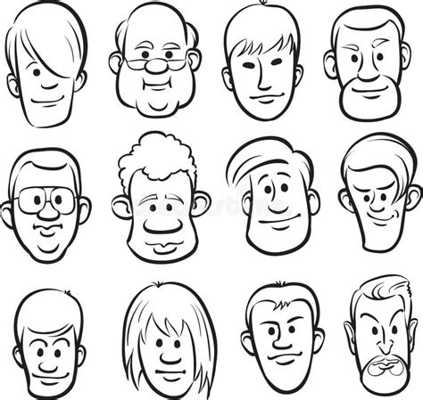 Whiteboard Drawing Men Faces Cartoon Heads Stock Vector