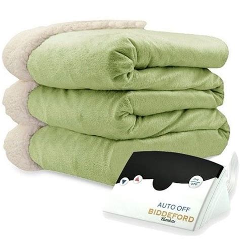Biddeford 6000 9051136 635 Micro Mink And Sherpa Heated Blanket Sage