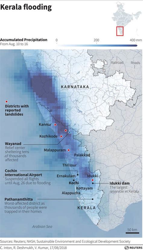 Geographical information for kerala state name: Maps of the most destructive natural disasters of 2018