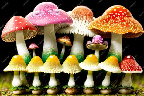 Premium Ai Image Colorful Poisonous Mushrooms Wallpaper Background Hd