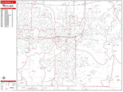 Des Moines Iowa Zip Code Wall Map Red Line Style By Marketmaps Mapsales