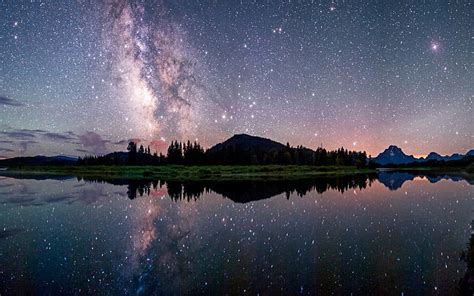 Hd Wallpaper Photo Of Milky Way Galaxy Mountains And Body Of Water