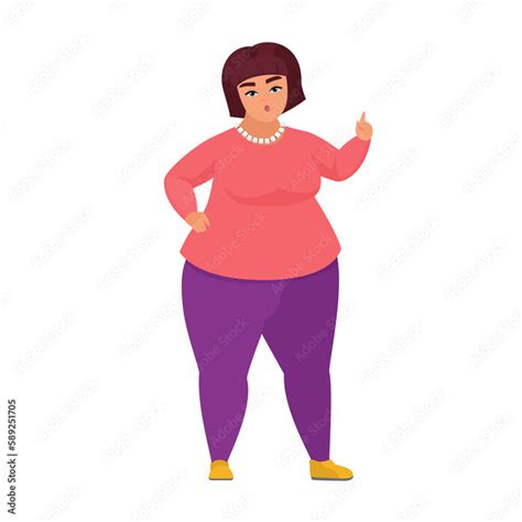 Pointing Fat Woman Plus Size Girl Curvy Girl In Standing Position Vector Cartoon Illustration