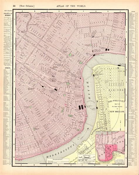 1900 Antique New Orleans Street Map City Map Of New Orleans Etsy