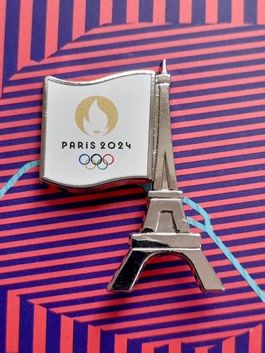 Summer Olympic Games Paris 2024 Tour Eiffel With Flag Badge Official