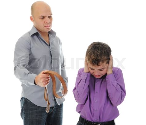 Strict Father Punishes His Son Isolated On White