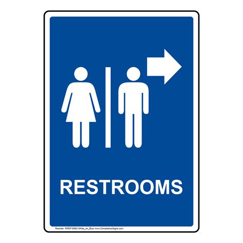 Blue Restrooms Right Arrow Sign With Symbol Rre 6982 Whiteonblue