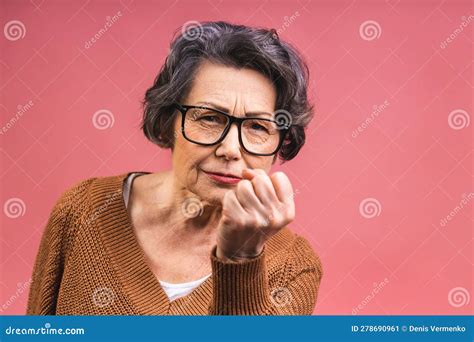 Portrait Of Angry Grey Haired Old Strict Senior Woman Wearing Glasses