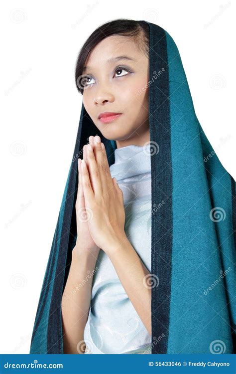catholic woman praying isolated on white royalty free stock image 56433046