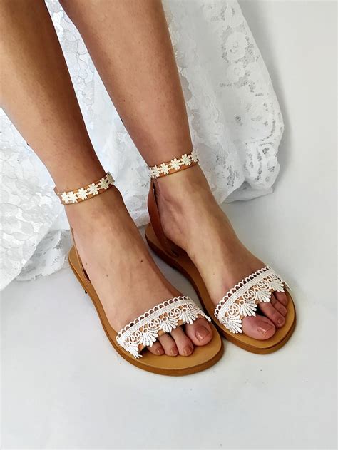 Beach Wedding Sandals For Bride Flat Bridal Leather Sandals Etsy