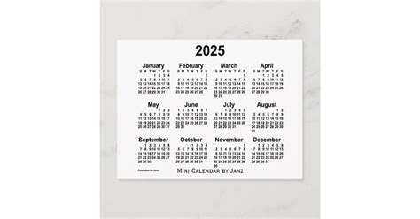 2025 White Mini Calendar By Janz Postcard Zazzle