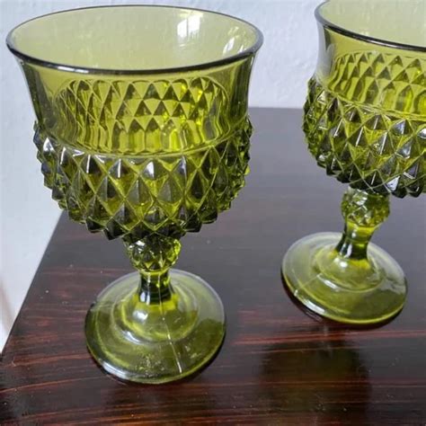 Vintage Indiana Glass Diamond Point Green Water Depop