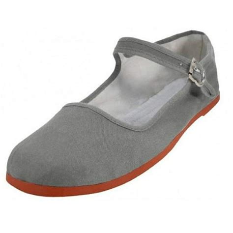 Shoes8teen Shoes 18 Womens Cotton China Doll Mary Jane Shoes Ballerina Ballet Flats 114 Grey 6
