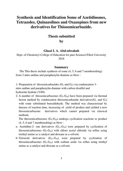 PDF Synthesis And Identification Some Of Azetidinones Tetrazoles