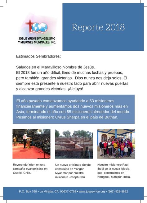 Josue Yrion Evangelismo Y Misiones Mundiales — Reporte Final 2018