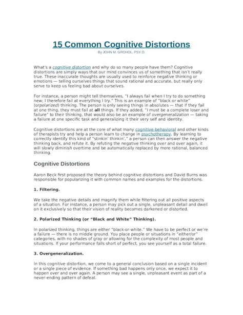 Docx 15 Common Cognitive Distortions Pdfslidenet