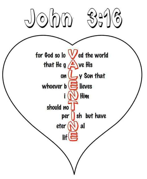 From bible story printables, print these out, and glue to colored paper. John 3:16 Heart Coloring Page for Valentine Day — Ministry ...