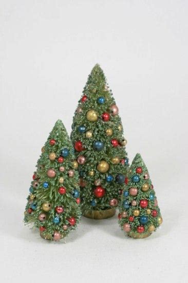 Vintage Green Glitter Bottle Brush Trees Retro Christmas Decorations