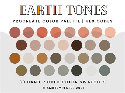 Earth Tones Procreate Color Palette Color Swatches Ipad Etsy