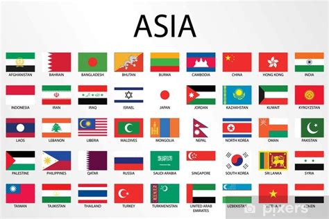 Alphabetical Country Flags For The Continent Of Asia Wall Mural