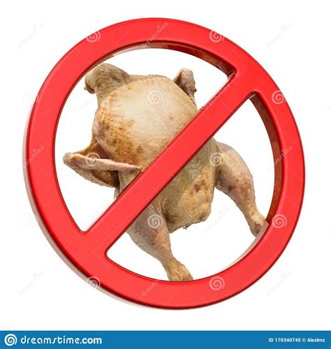 No Chicken Segno Vietato Con Pollo Rendering 3d Illustrazione Di Stock