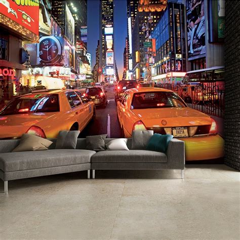 Colourful New York City Taxi Cab Time Square Wall Mural