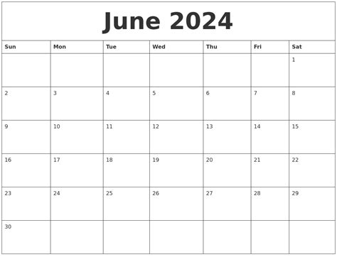 June 2024 Calendar For Printing
