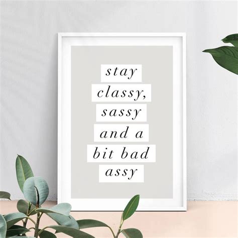 a framed poster with the words stay classy sassy and a bit bad assy