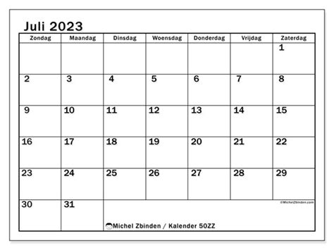 Kalender Juli 2023 Om Af Te Drukken “50zz” Michel Zbinden Sr