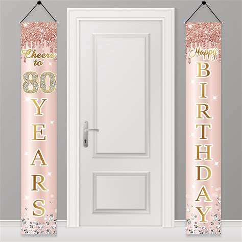 Buy 80th Birthday Decorations Door Banner For Women Pink Rose Gold Cheers To 80 Years Birthday