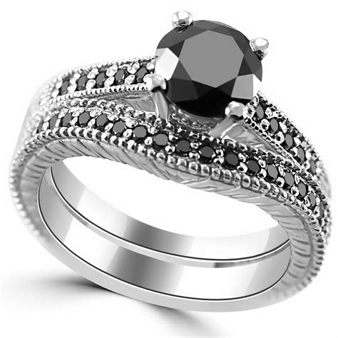 130ct Black Diamond Engagement And Wedding Ring Set Vintage