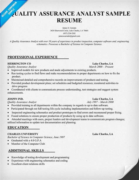 The best resume sample for your job application. Resume Format: Qa Analyst Resume Samples