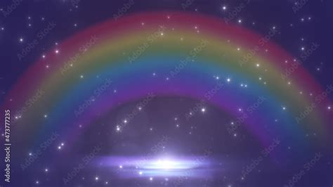 Beautiful Rainbow Outer Space Aurora And Twinkling Stars In Night Sky