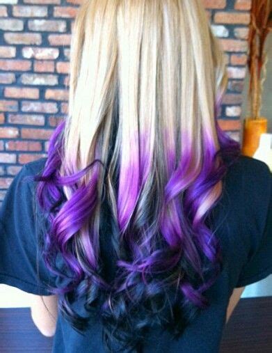 Blonde Purple Black Ombre Dip Dyed Hair Hair Color Purple Trendy Hair