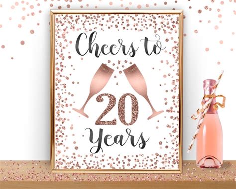 Printable 20th Birthday Table Sign Cheers To 20 Years Rose Etsy