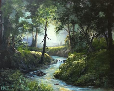Forest River Painting By Paintings By Justin Wozniak