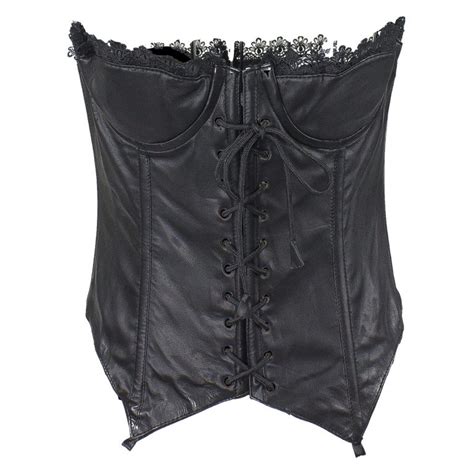 Womens Black Leather And Lace Corset Hasbro Leather Top Quality